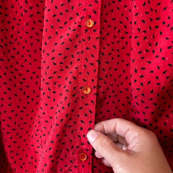 Vintage Red Polka Dot Peter Pan Collar Button Down Blouse Sz Medium - Picture 6 of 10